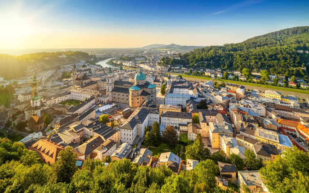 Panormaic view of Salzburg in summer